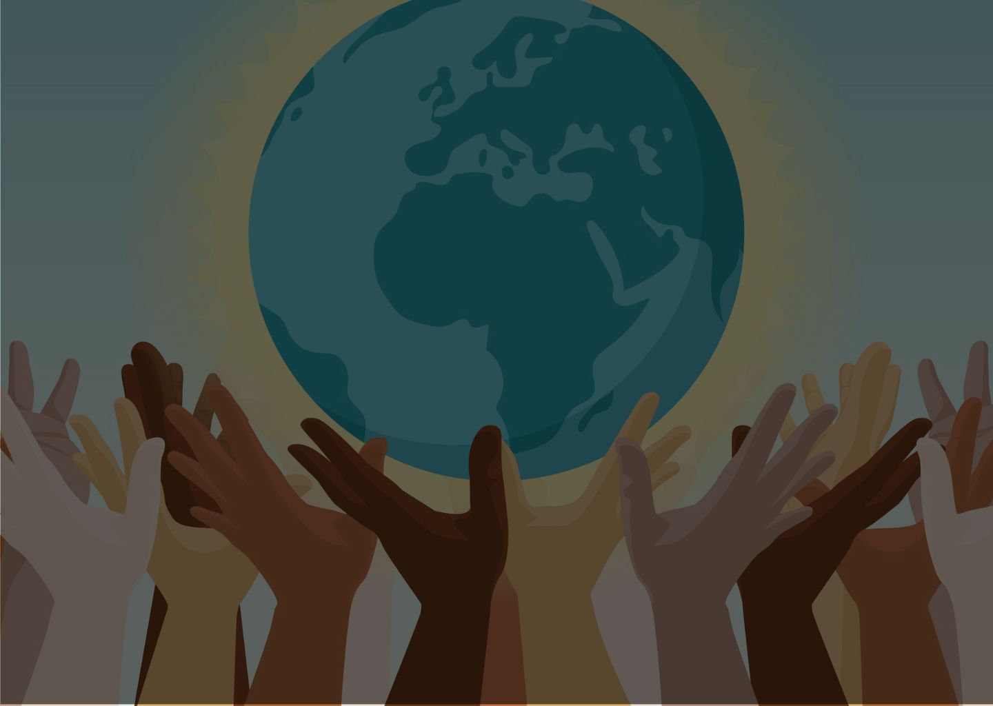 Hands reaching up to the earth, representing a global movement towards peace.