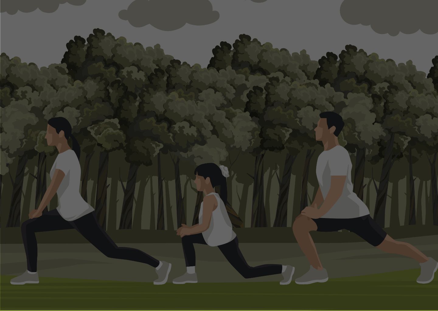 A group of people are sprinting through the woods.